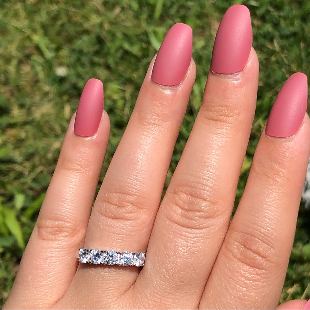 925 Sterling Silver Half Round CZ Eternity Band